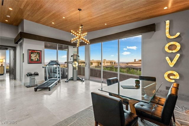 8 Meadowhawk Ln, Las Vegas, NV 89135 - dining room featuring wooden ceiling, healthy amount of natural light, recessed lighting, a chandelier, and baseboards
