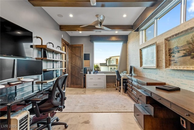 8 Meadowhawk Ln, Las Vegas, NV 89135 - office area with ceiling fan, healthy amount of natural light, beam ceiling, and recessed lighting