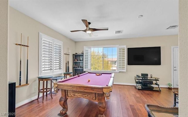 10001 Blairwood Ct, Las Vegas, NV 89178 - playroom with wood finished floors, billiards table, ceiling fan, and baseboards