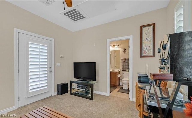 10001 Blairwood Ct, Las Vegas, NV 89178 - office area featuring a ceiling fan, light colored carpet, and baseboards