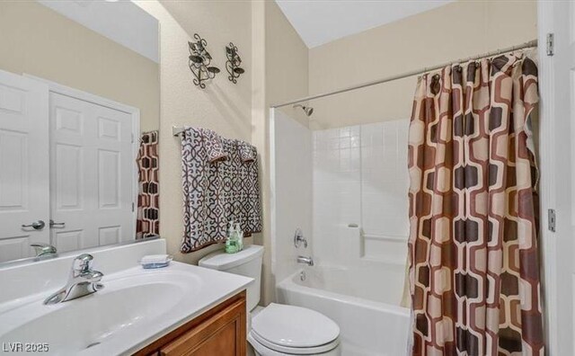 10001 Blairwood Ct, Las Vegas, NV 89178 - bathroom with toilet, vanity, and shower / tub combo with curtain