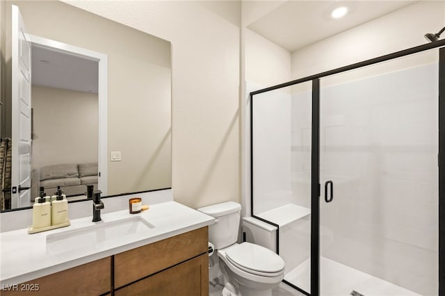 230 Cactus Sunrise St, Las Vegas, NV 89138 - bathroom with toilet, vanity, and a stall shower