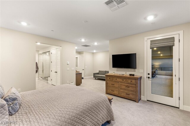 230 Cactus Sunrise St, Las Vegas, NV 89138 - bedroom featuring light colored carpet, recessed lighting, baseboards, and ensuite bathroom