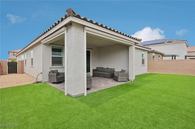 3024 River Brook Ct, Las Vegas, NV 89139 - back of property featuring an outdoor living space, a patio, stucco siding, and a tile roof