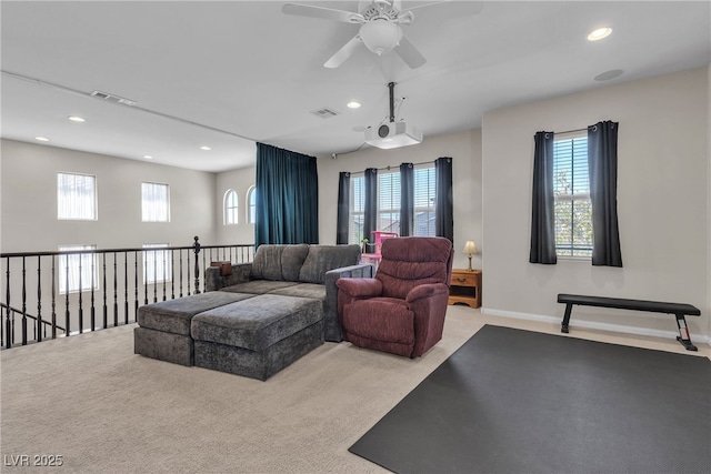 9950 Coyote Echo Ct, Las Vegas, NV 89166 - living room with recessed lighting, carpet flooring, and a ceiling fan