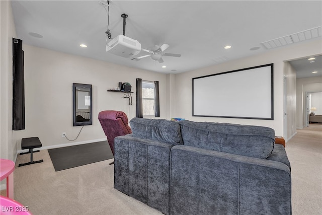 9950 Coyote Echo Ct, Las Vegas, NV 89166 - carpeted home theater with a ceiling fan and recessed lighting