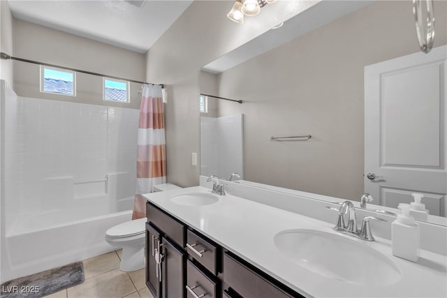9950 Coyote Echo Ct, Las Vegas, NV 89166 - full bath featuring shower / tub combo with curtain, double vanity, and tile patterned flooring