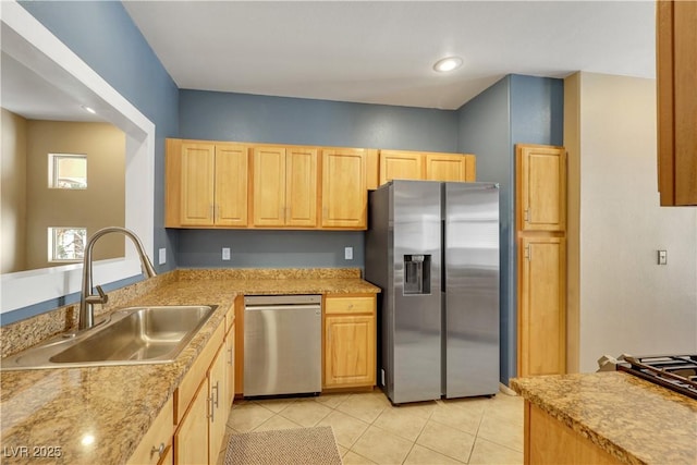 108 Lemon Glaze St Unit 202, Las Vegas, NV 89145 - kitchen with appliances with stainless steel finishes, light brown cabinets, a sink, light tile patterned floors, and light countertops