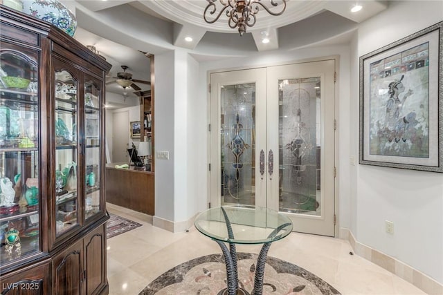 9101 Alta Dr Unit 203, Las Vegas, NV 89145 - foyer featuring french doors, baseboards, a chandelier, recessed lighting, and ceiling fan