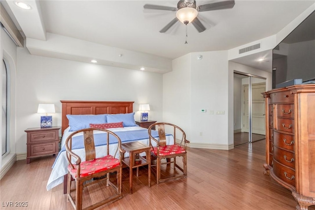 9101 Alta Dr Unit 203, Las Vegas, NV 89145 - bedroom featuring light wood-style flooring, recessed lighting, baseboards, and ceiling fan
