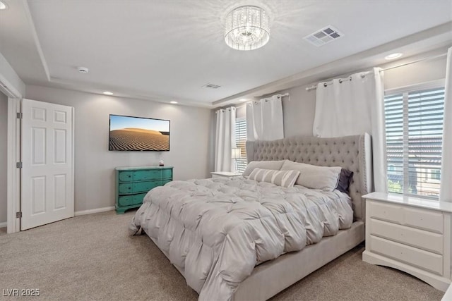 6056 Atlantis Dream Ave, Las Vegas, NV 89139 - bedroom featuring light carpet, recessed lighting, and a chandelier
