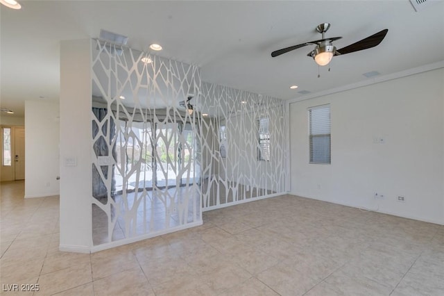 6442 Kobe Knoll Ct, Las Vegas, NV 89141 - spare room featuring a ceiling fan, tile patterned floors, and recessed lighting