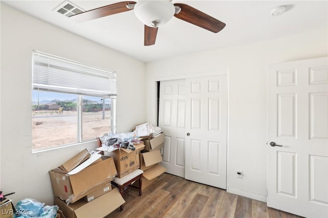 8341 Lower Trailhead Ave, Las Vegas, NV 89113 - office area with a ceiling fan and wood finished floors