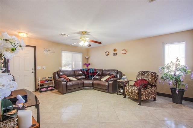 7801 Olympus Ave, Las Vegas, NV 89131 - living room featuring plenty of natural light, a ceiling fan, and light tile patterned flooring