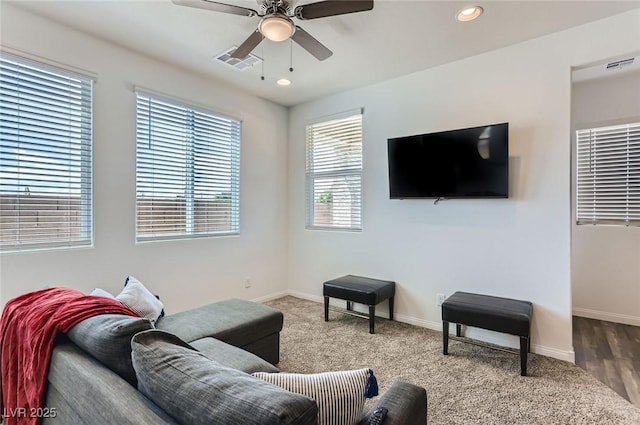 1611 Prairie Fields Ct, Las Vegas, NV 89115 - living area with ceiling fan, carpet, and recessed lighting