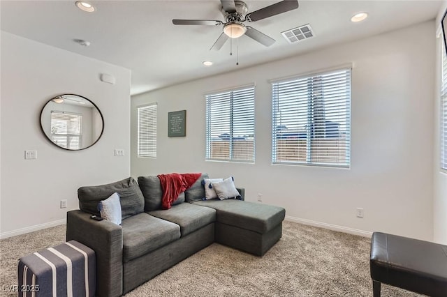1611 Prairie Fields Ct, Las Vegas, NV 89115 - living room with carpet flooring, recessed lighting, and ceiling fan