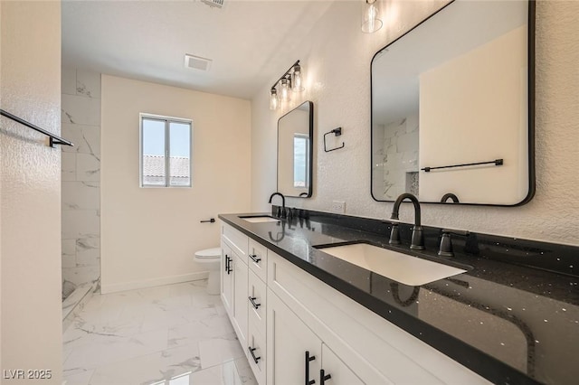 1501 Lucia Dr, Las Vegas, NV 89128 - full bath with marble look tiles, double vanity, and a shower