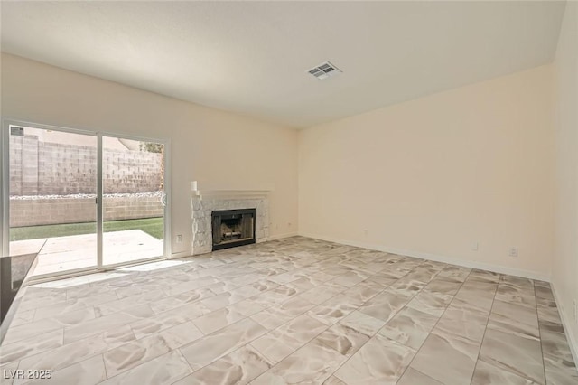 1501 Lucia Dr, Las Vegas, NV 89128 - unfurnished living room with light marble finish floors and a fireplace
