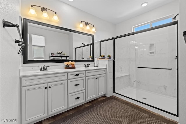 2207 Valdina St, Henderson, NV 89044 - bathroom with double vanity and a marble finish shower