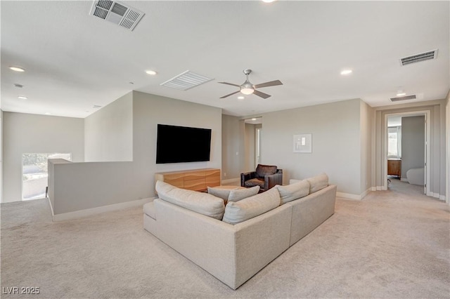 7736 Tioga Ridge Ct, Las Vegas, NV 89117 - living room featuring light carpet, recessed lighting, and a ceiling fan