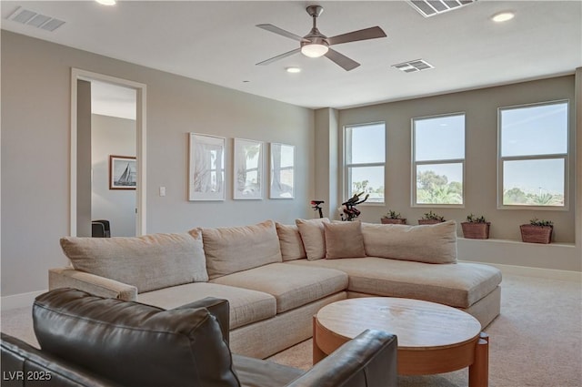 7736 Tioga Ridge Ct, Las Vegas, NV 89117 - carpeted living room featuring recessed lighting and a ceiling fan