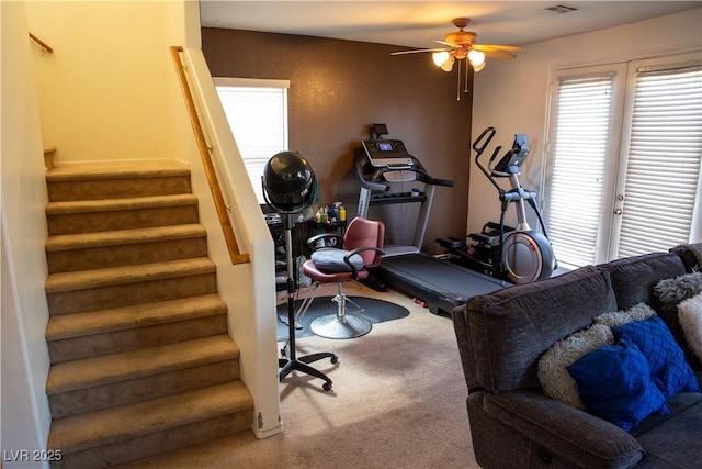 5216 Loma Verde Ave, Las Vegas, NV 89108 - exercise room featuring carpet floors and a ceiling fan