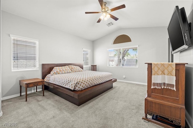 981 Leadville Meadows Dr, Henderson, NV 89052 - bedroom with vaulted ceiling, carpet flooring, and ceiling fan