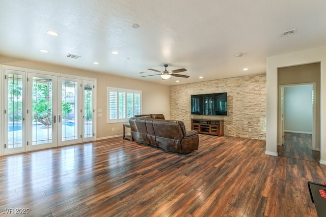 8633 Kennedy Heights Ct, Las Vegas, NV 89131 - living room with wood finished floors, recessed lighting, a ceiling fan, and french doors