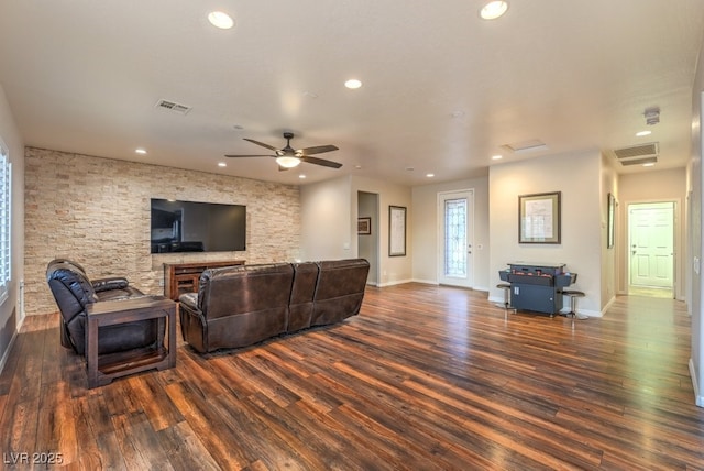 8633 Kennedy Heights Ct, Las Vegas, NV 89131 - living room with dark wood-style floors, recessed lighting, and ceiling fan