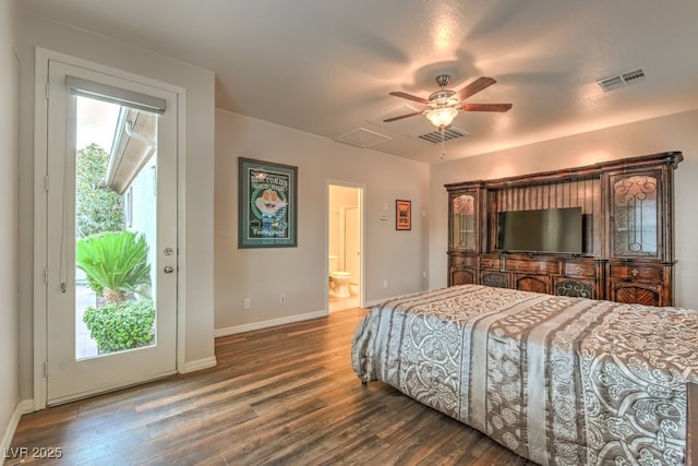 8633 Kennedy Heights Ct, Las Vegas, NV 89131 - bedroom featuring wood finished floors, access to outside, ensuite bath, and ceiling fan