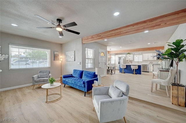 700 Cactus Ln, Las Vegas, NV 89107 - living area featuring recessed lighting, light wood finished floors, ceiling fan, and beam ceiling