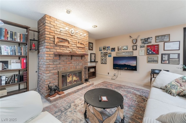 2857 San Lago Ct, Las Vegas, NV 89121 - living room with a brick fireplace and a textured ceiling