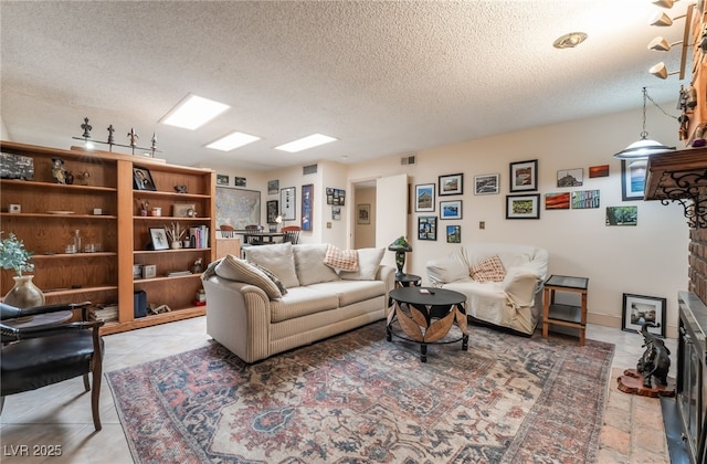 2857 San Lago Ct, Las Vegas, NV 89121 - living area with a textured ceiling and a fireplace