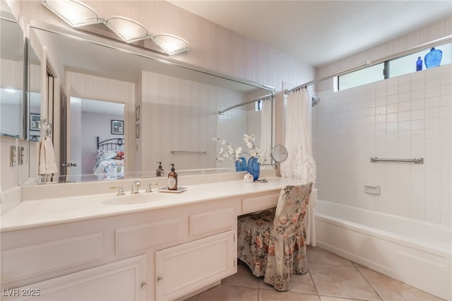2857 San Lago Ct, Las Vegas, NV 89121 - bathroom featuring tile patterned floors, shower / tub combo, and vanity