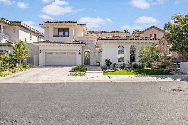 1990 Country Cove Ct, Las Vegas, NV 89135 - mediterranean / spanish home featuring driveway, a garage, stucco siding, and a tiled roof