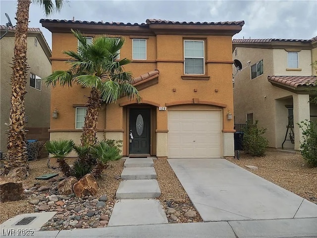 520 Shire Hall St, Las Vegas, NV 89178 - view of front of home featuring a tiled roof, stucco siding, driveway, and a garage