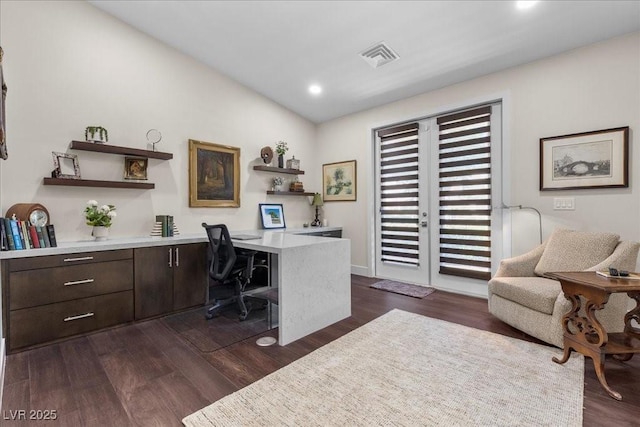 3104 Conners Dr, Las Vegas, NV 89107 - office with dark wood-style floors, lofted ceiling, and recessed lighting