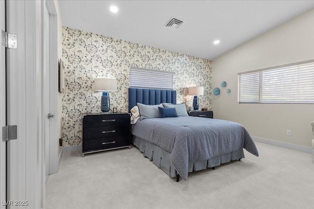3104 Conners Dr, Las Vegas, NV 89107 - bedroom featuring wallpapered walls, light colored carpet, and recessed lighting