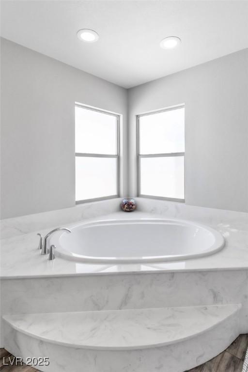 5976 Rockway Glen Ave, Las Vegas, NV 89141 - full bathroom featuring a garden tub and recessed lighting