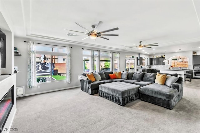 5976 Rockway Glen Ave, Las Vegas, NV 89141 - living area featuring ceiling fan and light carpet