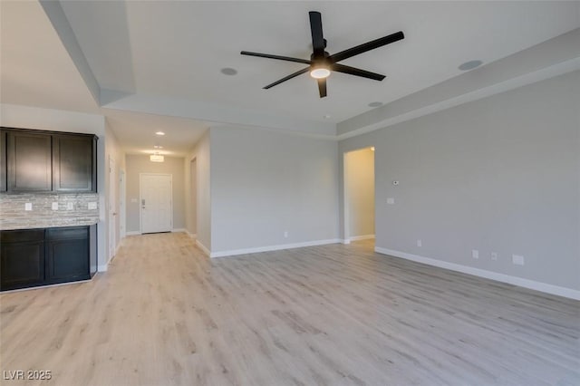 6085 Ryan Ranch Ave, Las Vegas, NV 89130 - unfurnished living room featuring a ceiling fan, light wood-type flooring, and recessed lighting