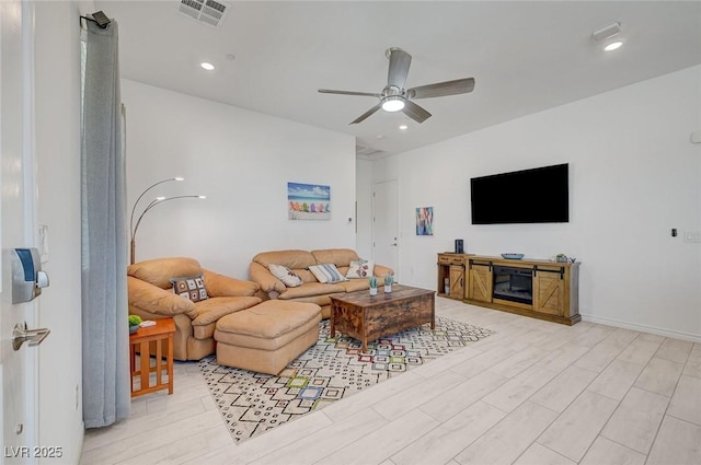 794 Sunny Sagebrush St, Henderson, NV 89011 - living area featuring ceiling fan, recessed lighting, and light wood-style flooring