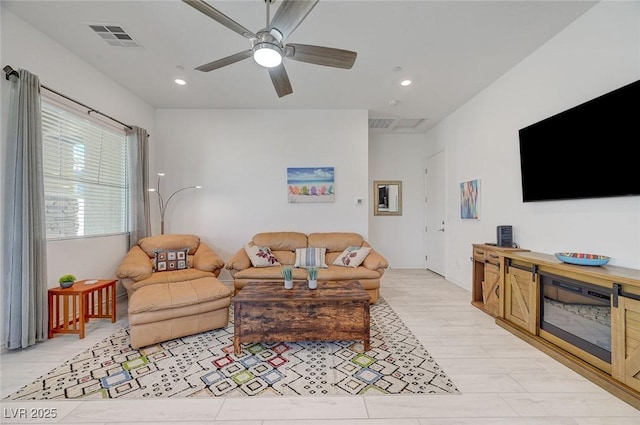 794 Sunny Sagebrush St, Henderson, NV 89011 - living room featuring recessed lighting and a ceiling fan
