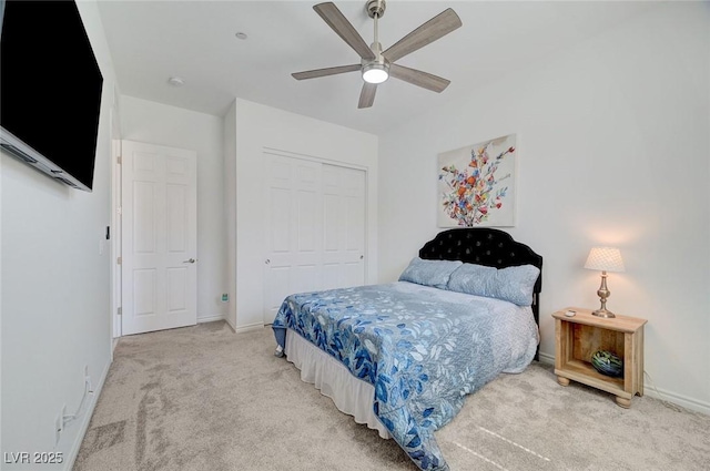794 Sunny Sagebrush St, Henderson, NV 89011 - bedroom featuring light colored carpet, a closet, and a ceiling fan