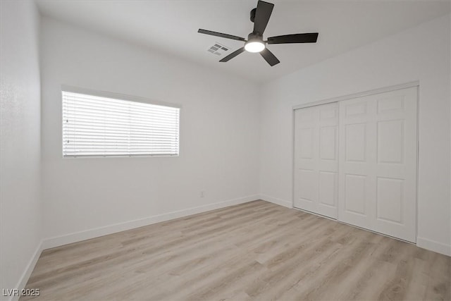 6133 Roseboro Ct, North Las Vegas, NV 89081 - unfurnished bedroom featuring light wood-type flooring, a closet, and ceiling fan