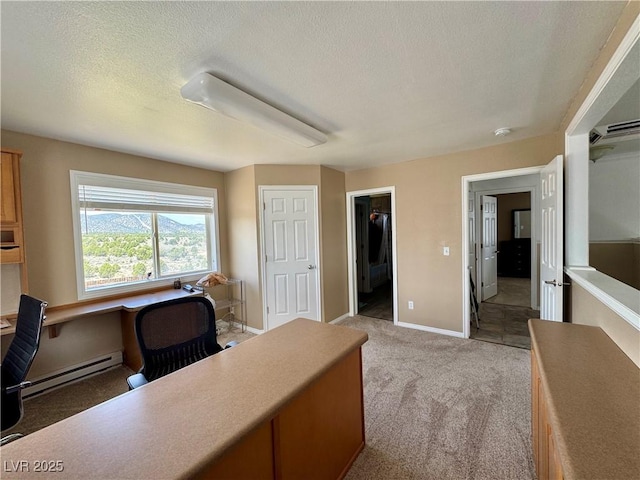 2345 Iron Dr, Ely, NV 89301 - home office featuring a baseboard radiator, light colored carpet, and a textured ceiling
