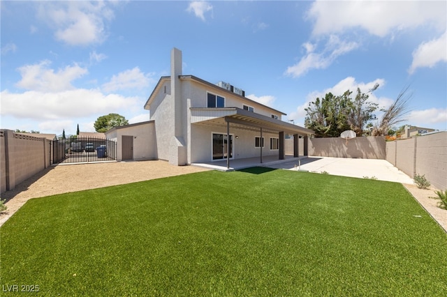 1511 Irene Dr, Boulder City, NV 89005 - rear view of property featuring a patio, a fenced backyard, stucco siding, a gate, and a pergola