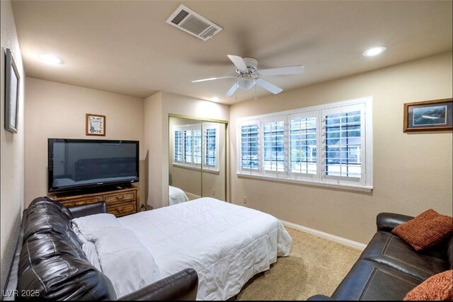 3597 Cochise Ln, Las Vegas, NV 89169 - carpeted bedroom featuring recessed lighting, a closet, and ceiling fan