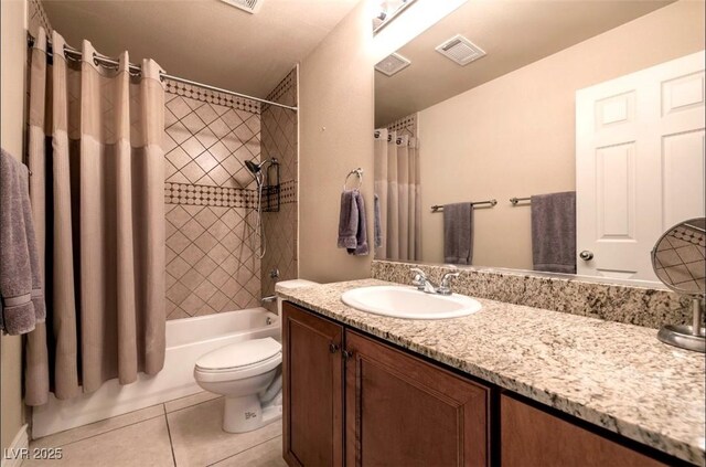 3597 Cochise Ln, Las Vegas, NV 89169 - bathroom with vanity, shower / bathtub combination with curtain, and tile patterned flooring