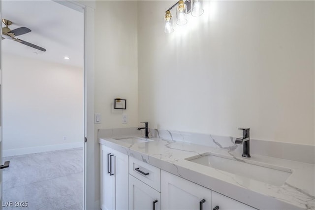1525 Heights Dr, Logandale, NV 89021 - full bath featuring ceiling fan and double vanity